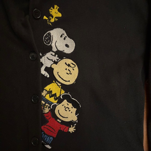 Peanuts Snoopy Charlie Brown Lucy Fleece Button Up Shirt Black Unisex Size S - Picture 2 of 6